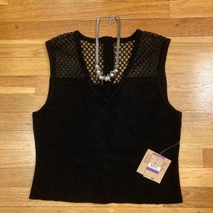 Mesh Illusion Sleeveless Black Top SZ 2x Knit
